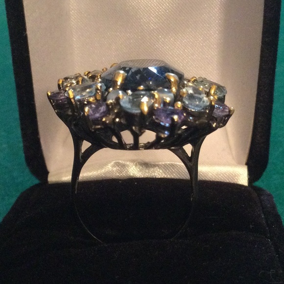 ⭐️ONE OF A KIND ⭐️Genuine London Blue Topaz with Tanzanite & Moonstone Ring - Picture 7 of 15